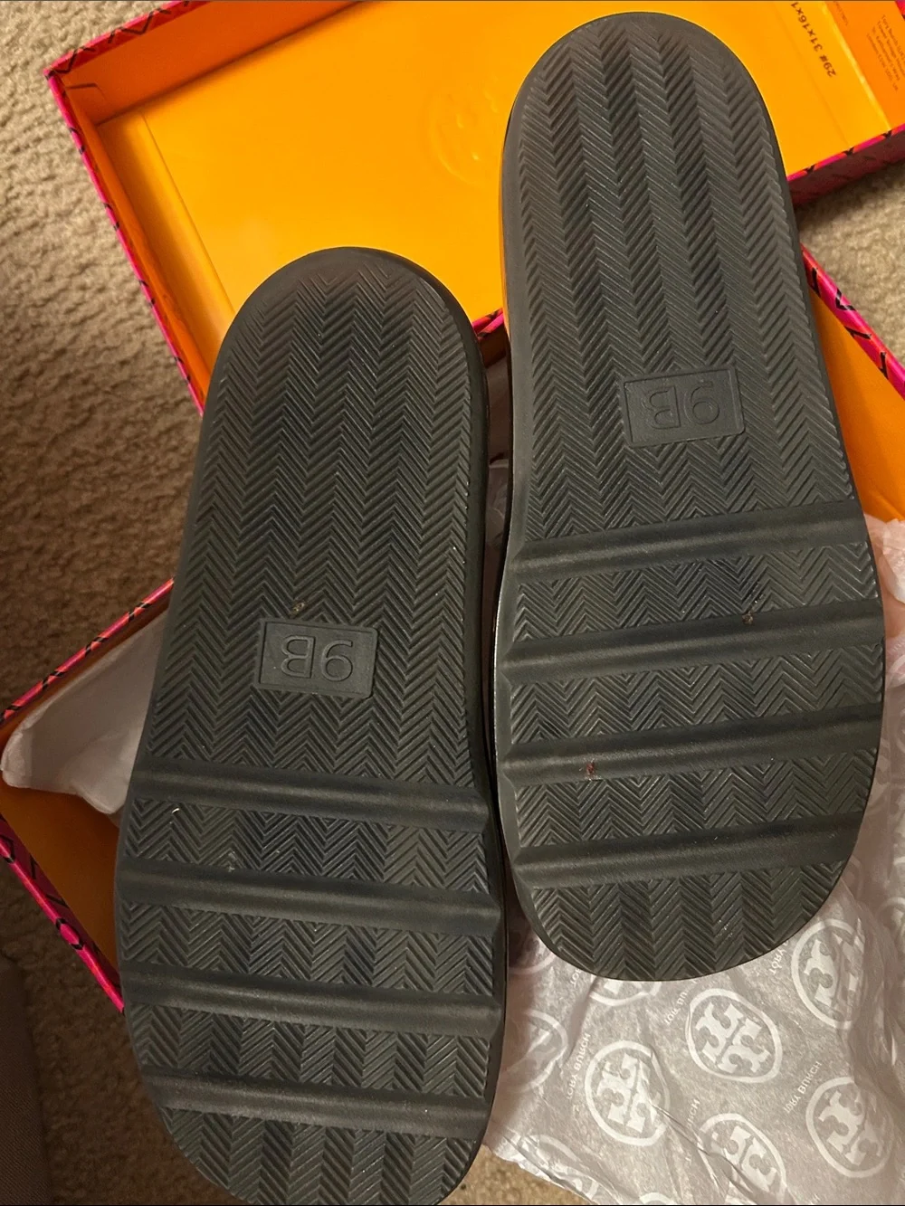 Tory Burch Black Gloss Logo Slide Sandals